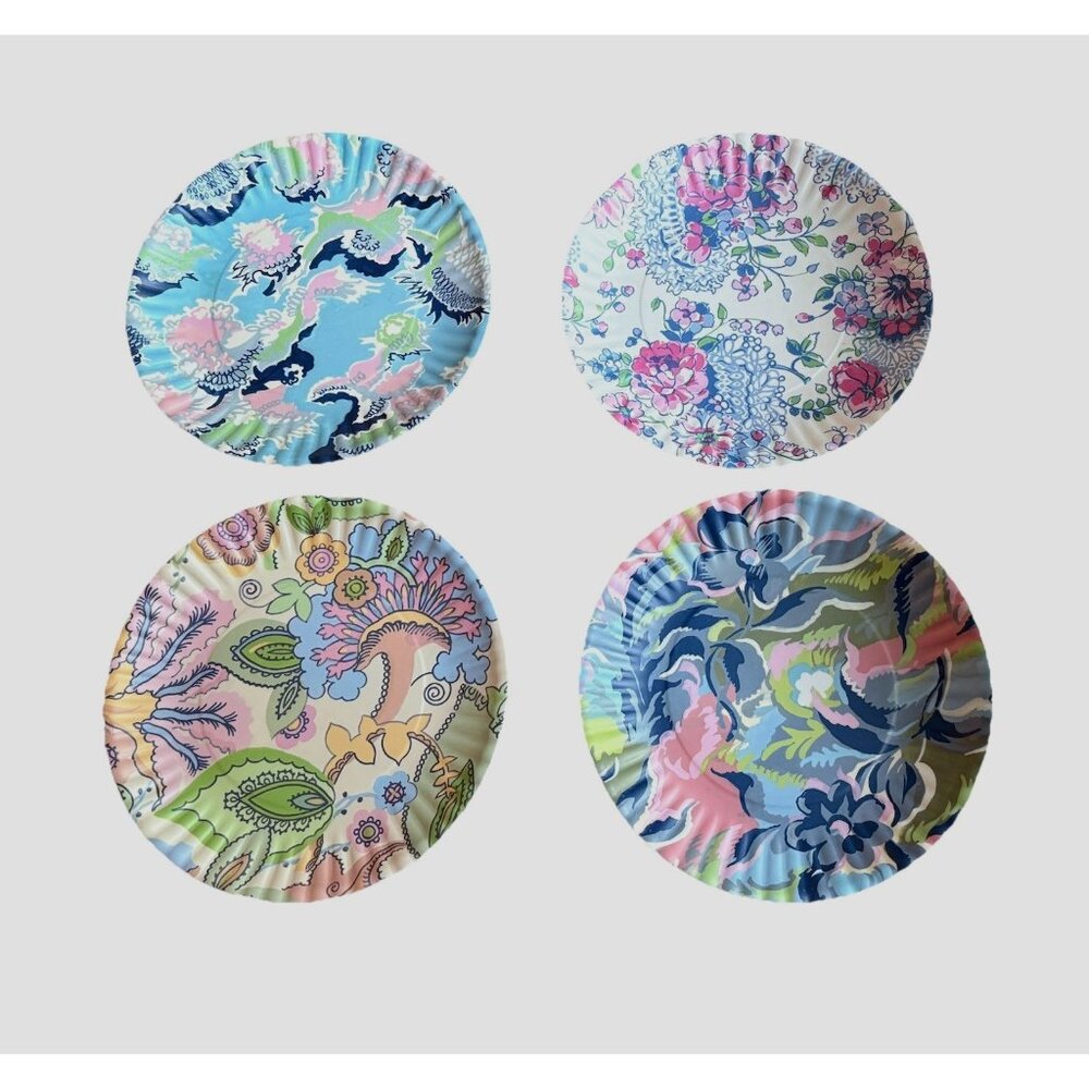 Paris Flea Market Melamine Dinner Plates 11" Set of Four New Multicolor Patterns